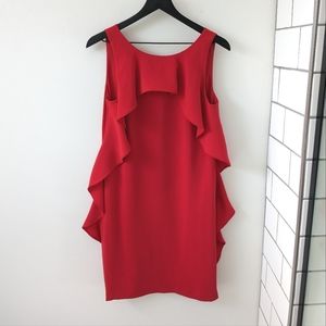 Trina Turk Cosmopolitan Ruby Red Cascading Ruffle Trim Dress